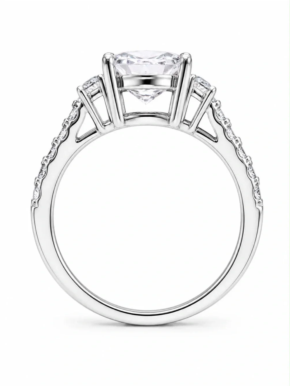 Sterling Silver Oval White Cubic Zirconia Three-Stone Engagement Ring
